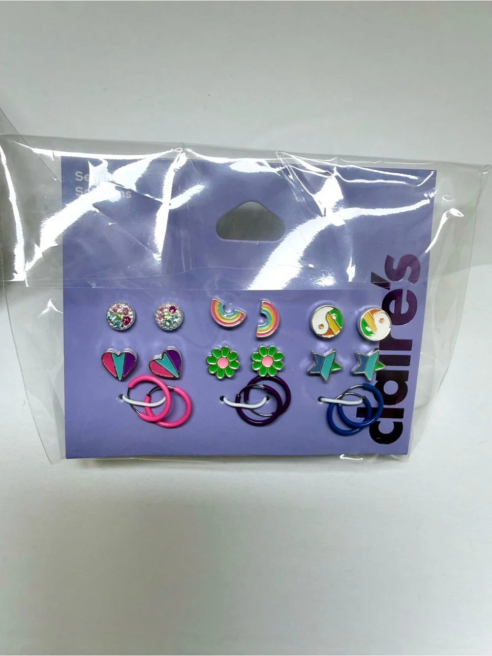 Claire's Multicolor Kids Earring Set - Pink, Purple, Blue, Green